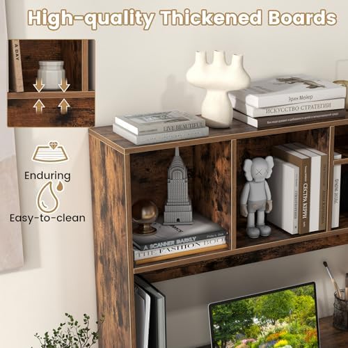 Giantex Desktop Bookshelf, Countertop Storage Hutch with 4 Shelves for Computer Desk, Dressing Tabletop Display Rack, Multipurpose Desk Hutch Storage Organizer for Home Office Dorm (Rustic Brown)