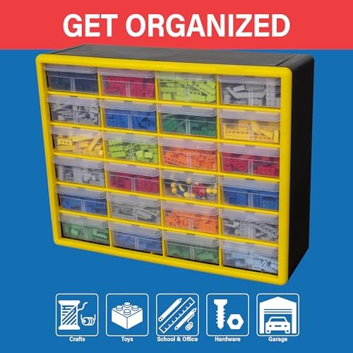 Akro-Mils 24-Drawer Plastic Storage Cabinet, 20"W x 6"D x 16"H, Yellow