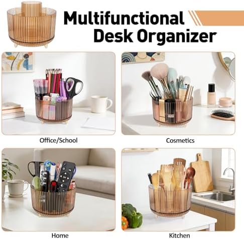 360 Rotating Pen Pencil Holder for Desk, Pen Organizer with 5 Slots