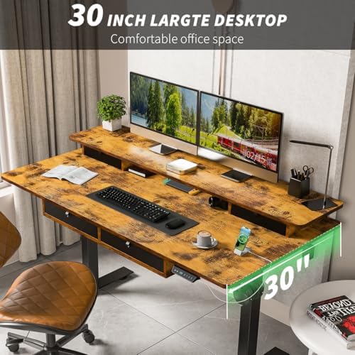 Kingant Electric Standing Desk with 4 Drawers, Height Adjustable 63"x 30"