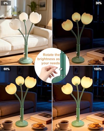 Lightdot Flower Green Table Lamp Dimmable 3 Bulbs Included Gift for Nursery