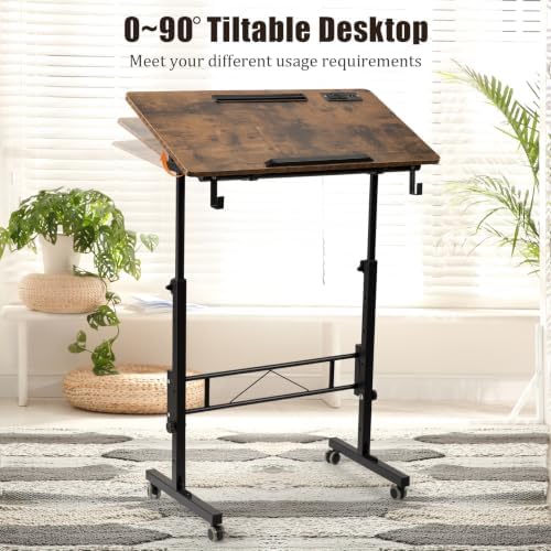 Hadulcet Small Standing Desk Height Adjustable with Tiltable Tabletop