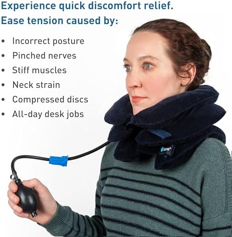 Body Sport Cervical Traction Collar Neck Brace, Decompression and Compression Adjustable, Neck Support for Spinal Alignment and Neck Discomfort, with Soft Fabric and Easy-to-Use Inflator Bulb