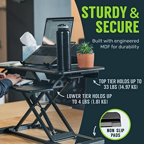 TechOrbits Standing Desk Converter-32-inch Height Adjustable, MDF Wood, Sit Riser-Black, 32"