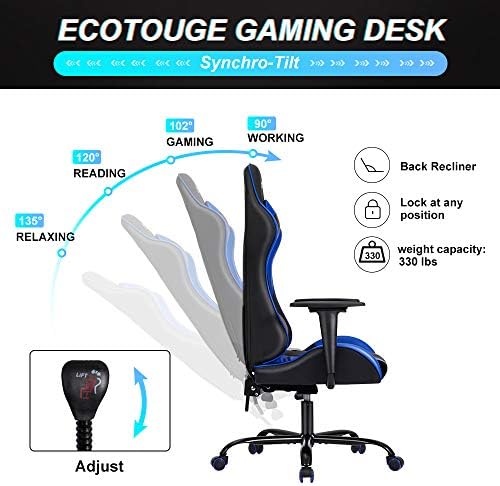 Blue PC Racing Ergonomic High Back Massage Gaming Recliner