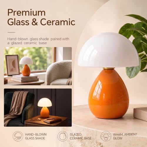 Dawnwake Mushroom Lamp Table Lamp for Bedroom-Small Desk Table Lamps,Orange