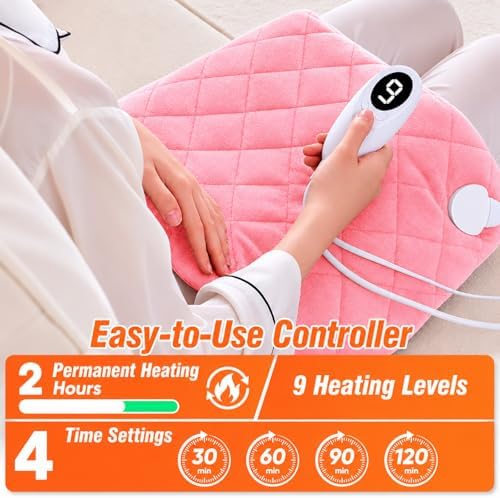 Pink Shoulder Heating Pad for Neck and Shoulders and Back, Thanksgiving Gifts for Women, Birthday Gifts for Girl Her, Weighted Heating Pad for Neck with 9 Heat Options 4 Auto-Off Timer