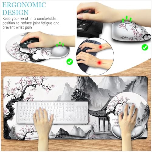 LIMKRIAN Japanese Ergonomic Mouse Pad Set, Large Desk Matt for Desktop