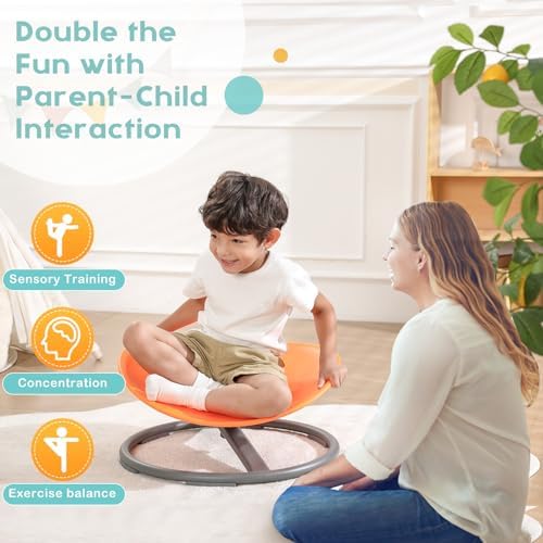 BABAMU Spinning Chair for Autistic Kids, Sensory Swivel Chair, 220LBS Weight Capacity, Autism Sensory Products, Autism Toys, Sensory Toy (Orange, Egg)