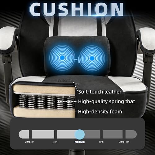 Shintenchi Big and Tall Gaming Chair Fabric Pocket Spring Cushion,High Back Recliner with Footrest and Headrest for Adults, Massage Lumbar Support for Home Office, Ergonomic Computer Desk Chair, Black