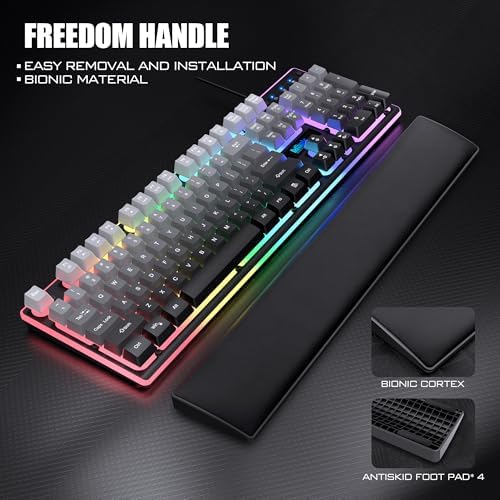 RedThunder K10 Wired Gaming Keyboard, Mouse Wrist Rest Combo, RGB Backlit, Mechanical Feel Anti-ghosting Keyboard + 7D 7200 DPI Mice+Soft Leather Wrist Rest 3 in 1 PC Gamer Accessories(Gradient Gray)