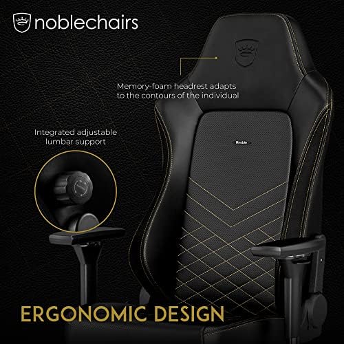 noblechairs Hero Gaming Chair/Office Chair with Lumbar Support, PU Faux Leather, Black/Gold