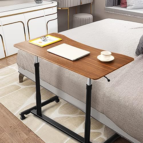 COSTWAY Mobile Height Adjustable Standing Desk, Compact Pneumatic Sit to Stand Computer Desk w/Lockable Casters, Ergonomic Rolling Laptop Table w/Steel Frame for Home Office (Espresso)