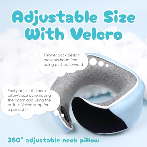 Proglobe Kids Travel Neck Pillow, Memory Foam, Light Blue, Ages 4+