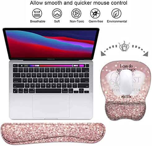 Ergonomic Mouse Pad Wrist Support and Keyboard Wrist Rest Set with Coasters, Non-Slip PU Base, Easy Typing & Pain Relief, Perfect for Home Office Working Studying, Bible Verse Phil 4-13