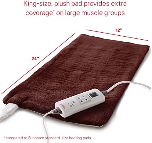 Sunbeam XL Back Neck and Shoulder Heat Therapy 12 x 24 with Auto Shut Off 6 Settings Machine-Washable Comfortable Microplush Fabric - Burgundy