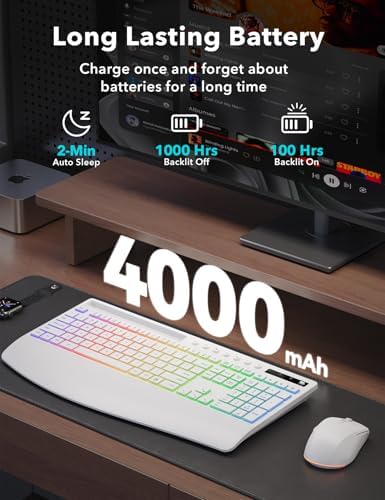 Trueque Wireless Keyboard and Mouse Combo, 4000mAh Battery, Wrist Rest