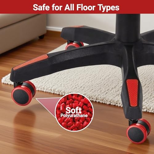 Red Office Chair Casters, 2" Heavy-Duty Chair Castors Replacement with Rubber Ring, Gaming Desk Chair Casters Wheels-Set of 5, Smooth Rolling for Hardwood Carpet Tile Floors, 11 * 22mm Universal fit