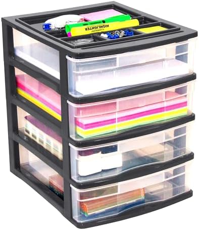 Gracious Living 4-Drawer Desktop/Countertop Storage Organizer, Black/Clear