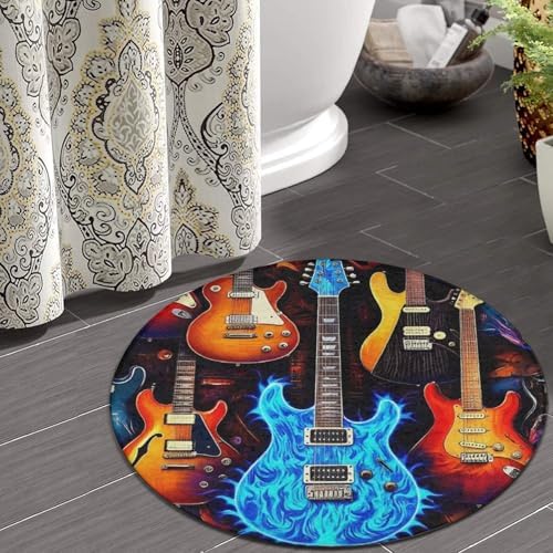 Women's Large Home Decor Mat, Soft Round Yoga Carpet, Non Slip Machine Washable Home Office Circle Rug Music Guitar