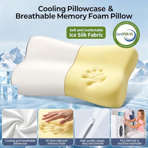 Neck Pillow Contour Memory Foam Pillows for Pain Relief Bed Pillow for Sleeping, Ergonomic Pillow for Neck and Shoulder Pain, Orthopedic Cervical Pillow for Side Back Stomach Sleeper (White&Grey)