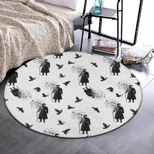 Large Home Decor Mat, Soft Round Yoga Carpet, Non Slip Machine Washable Home Office Circle Rug Black Crow Raven Bird, 24inch