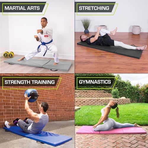 ProsourceFit Tri-Fold Folding Thick Exercise Mat 6’x2’ with Carrying Handles for MMA, Gymnastics, Stretching, Core Workouts