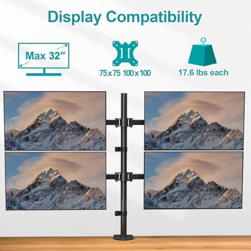 MOUNT PRO 4 Monitor Mount for Max 32" Computer Screens, Up to 17.6lbs Each