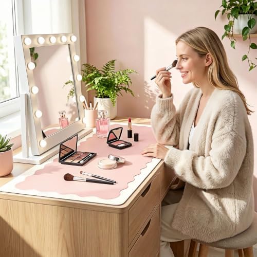 Makeup Mat for Vanity, Extra Long 11.8x31.5in Vanity Mat and Essentials