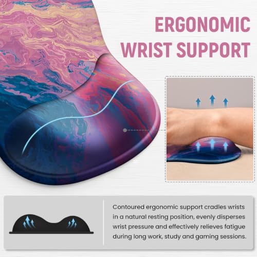 Ergonomic Mouse Pad with Wrist Rest, Gel Wrist Support, Vivid Sea