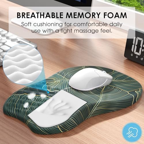MROCO Ergonomic Mouse Pad with Wrist Support, 11.8 x 7.8 in, Green Leaves