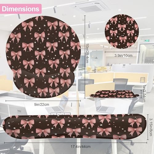 Cute Pink Bows Keyboard Wrist Rest Pad Mouse Pad Set,Ergonomic Mousepad Wrist Support Memory Foam Desk Pad for Gaming Office,Non-Slip Rubber Base Easy Typing for Home Office Computers