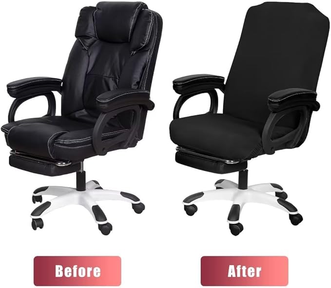 SARAFLORA Office Chair Cover, Stretchable Desk Cover Removable Computer for with Zipper Universal Spandex Rotating Anti-dust Slipcover,Black, Medium | 2PCS (BGYT-M2-Black)