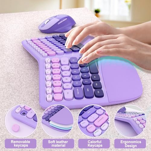 Ergonomic Wireless Keyboard Mouse, Mechanical Gaming Set with Wrist Rest
