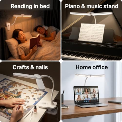 OTUS Clip On Desk Lamp, Rechargeable Dual Light Bar, Cordless Reading Light