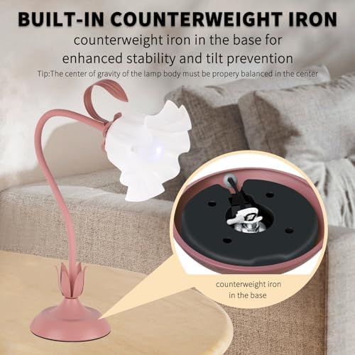 Cute Flower Desk Lamp, 3 Color Temperature Table Lamps with LED Bulb, Vintage Bedside Lamp, Reading Lamps with Soft Light for Bedroom, Living Room（Pink）