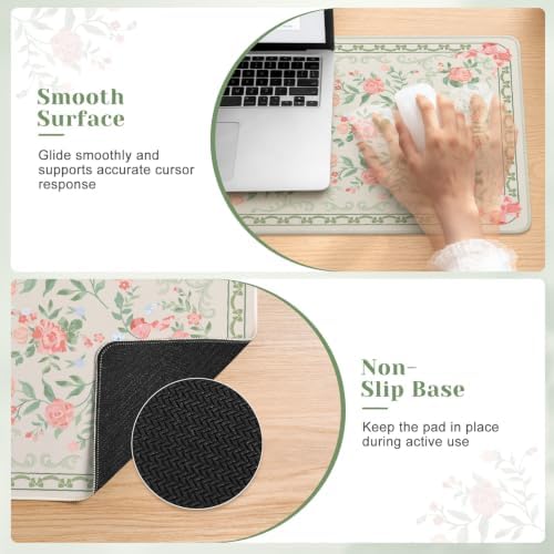 HAOCOO Cute Green Floral Computer Pad, 31.5" x 11.8" Deskmat for Home Decor