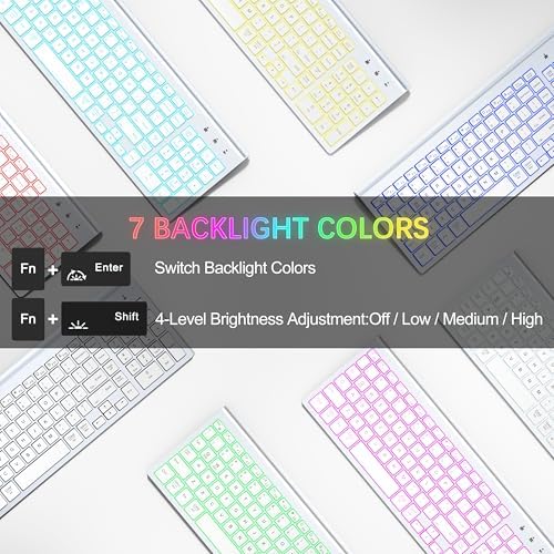 Wireless Backlit Keyboard and Mouse Ultra Slim Combo, TopMate - Matte White
