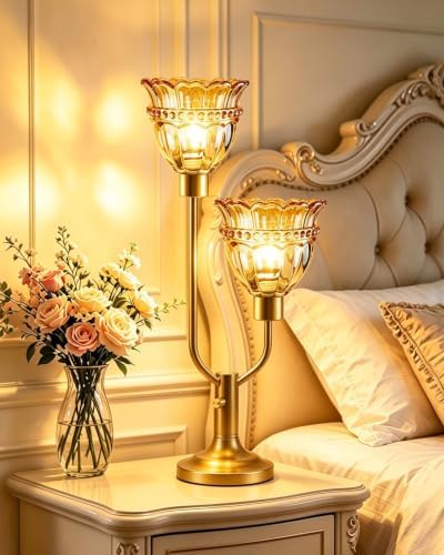 Mid Century Modern Table Lamp Dimmable Vintage Gold Glass Lamp Gift