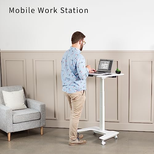 VIVO White Electric 36 in Dual Platform Standing Desk Cart, DESK-V111VTW