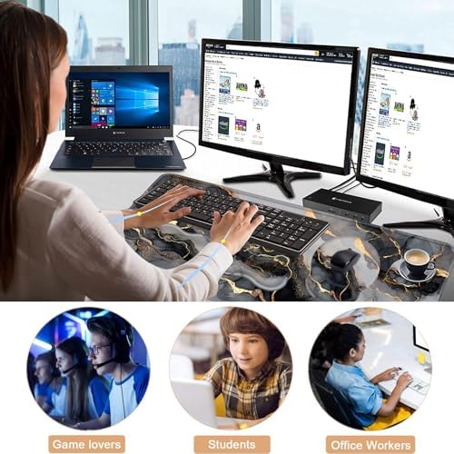 Mouse Pad,Large Pink Desk Mat, 4in1 XXL Mousepad + Keyboard Wrist Rest+Mouse Wrist Rest+Coaster Set with Ergonomic Desk Pad for Home Office Table Computer-Black Golden Marble