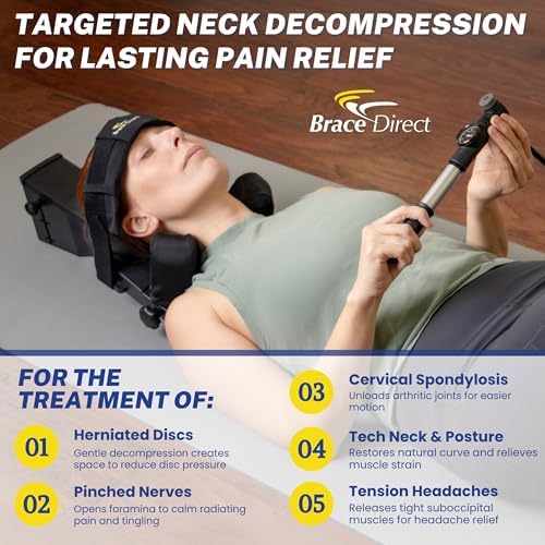 Brace Direct Cervical Traction Device - Spinal Decompression & Neck Pain Relief, Herniated Disc & Spondylosis Support with Hot Cold Therapy - E0849 (Portable - Adjustable Traction up to 40 lbs)