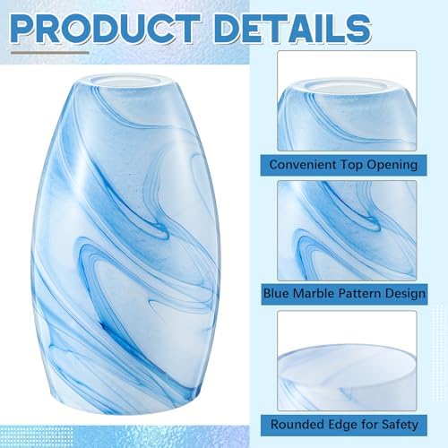 Teenyyou 2 Set Oval Glass Lamp Shade Replacement, Ocean Blue
