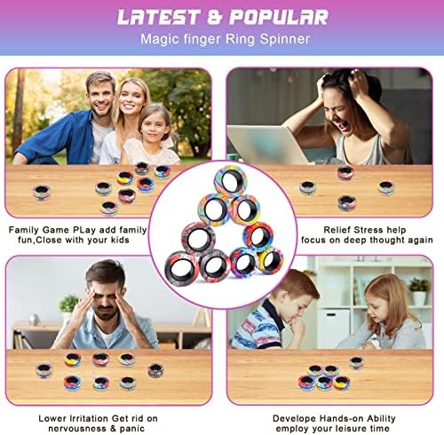 Cevioce 18Pcs Magnetic Rings Fidget Toy Set, ADHD Anxiety Magnetic Fidget Toys Adults Fidget Spinner Rings for Relief, Easter Gifts for Kids Year Old Easter Basket Stuffers for Teens Boys Girls A
