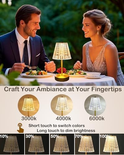 Set of 2 Rechargeable Table Lamps-Small Size Battery Powered Lamps-Cordless Desk Lamp for Restaurant Dinner Bathroom Kitchen Countertop Tabletop Ambient Lighting-Brushed Brass Gold Wireless Lamps