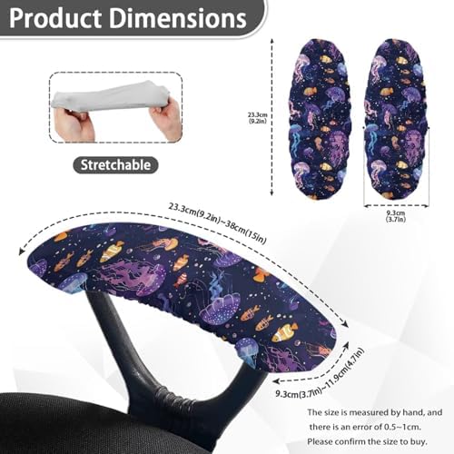 2Pcs Jellyfish Fish Printed Office Chair Armrest Covers, Stretchy Soft Office Chair Arms Rest Covers, Removable Washable Arms Protector Covers for Office Chair Computer Chair