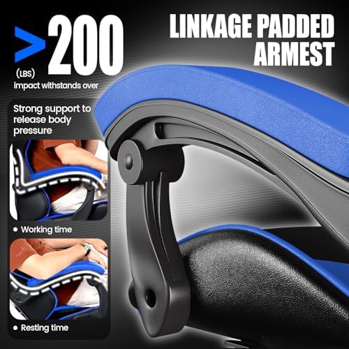 Bigzzia Gaming Chair with Lumbar Support, Ergonomic Gamer Chair Blue