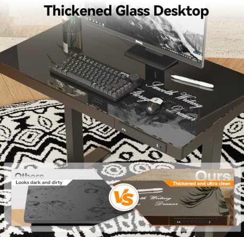 Monomi 35x20 Glass Electric Standing Desk with Drawer and Wheels, Black