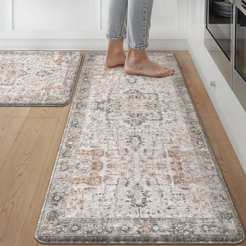 GENIMO Anti Fatigue Kitchen Mats for Floor 2PCS, Standing Rugs,GrayTaupe