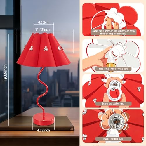 Cordless Rechargeable LED Table Lamp, Portable Desk lamp Battery, 3 Color Stepless Dimming with Memory Function, Suitable for Outdoor, Dinner, Patio & Restaurant. (red with Diamonds)